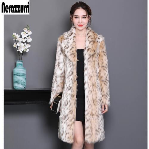Nerazzurri Winter Warm Stylish Leopard print Fluffy Faux Fur Coat Women Long Sleeve Lapel Runway Colorful European Fashion 2021