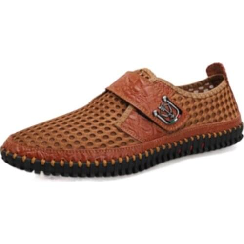 New Casual Shoes Genuine Leather Mesh Moccasin Shoes Men Hollow Out All-match Breathable Trend Solid Color Driving Men Shoes