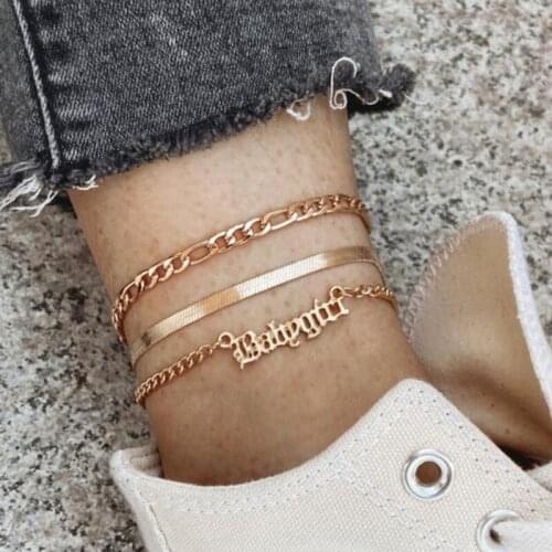 Charm Gold Flat Snake Chain Anklets Set for Women Female Multilayer Anklet Ankle Bracelet Beach Barefoot Sandal Jewelry