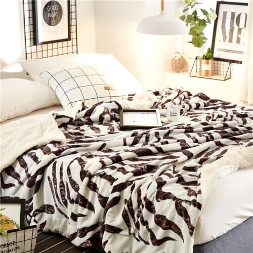 Zebra Print Double Layers Sherpa Blanket Throw Cozy Warm Blankets Sleeping Blanket for Winter Bedding King Queen Size