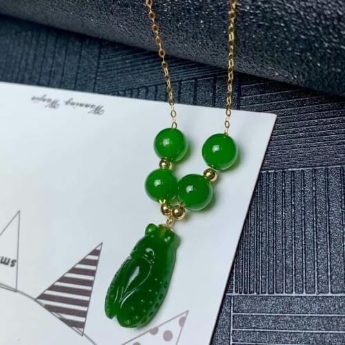 SHILOVEM 18k yellow gold real Natural green Jasper pendants necklace fine Jewelry women wedding plant gift classic mymz0092by