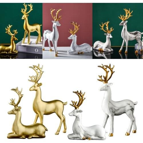 Pair of Resin Elk Deer Ornament Home Decor Abstract Lucky Deer Statue Love Couple Wedding Gifts Tabletop Decorative Ornament