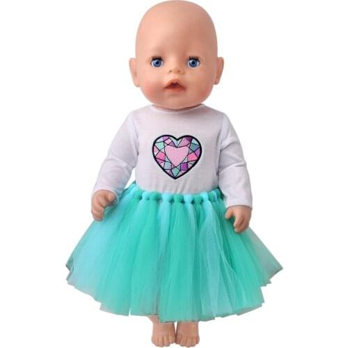 43 Cm Boy American Dolls Dress Diamond Heart Print Green Gauze Skirt Born Baby Toys Accessories Fit 18 Inch Girls Doll f832