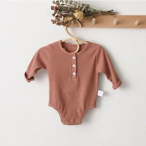 Baby Boy Girl Casual Ribbied Solid Rompers Newborn Bebes Korean Fashion Clothes Autumn Fall Full Sleeve Bodysuit Infant Clothing