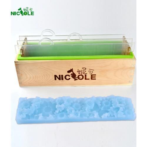Rectangular Silicone Soap Mold with Transparent Vertical Acrylic Clapboard & Flower Mat for Handmade Render Soaps