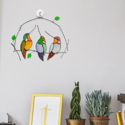 Multicolor Birds Species Stained Glass Acrylic Crafts Colorful Window Hanging Pendants Red Bird Art DIY Decoration