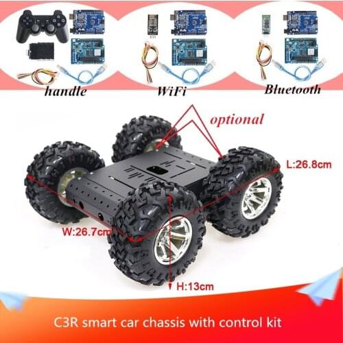 With Control Kit C3R 4WD Smart Robot Car Chassis with Black Aluminum Alloy Shell High Loading Capacity DIY RC Toy for Arduino