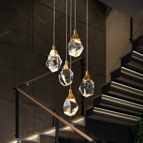 Modern Pendant Light Luxury Diamond Crystal Copper Chandelier Dining Room Bedroom Living Restaurant Lamp Hotel Villa Home Decor
