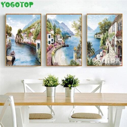Mediterranean Landscape 3 Pieces Diy diamond Painting 5D puzzle Mosaic rhinestone full diamond embroidery Home Decor ML1569
