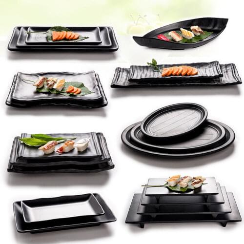 Hot Sale Japan Style Black Melamine Plate Dish For Sushi Meat Beef Steak Seasoning Hot Pot Shop Buffet BBQ Kitchen Use 1 PC