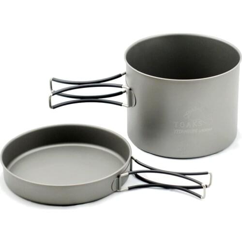 TOAKS Titanium Cookware Set Cooking Pot and Pans Kitchen Tools with Folded Handle Can be Used as Water Cups Bowl CKW-1350