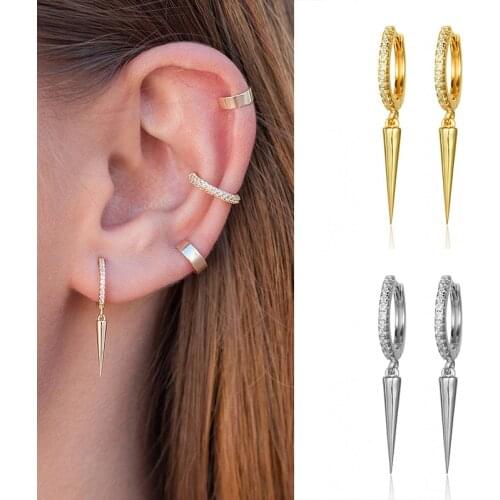 925 sterling silver Spike hoop earrings, Cubic zirconias Huggie hoops with pendant,Hoops with charms, Charm earrings 2021Trend