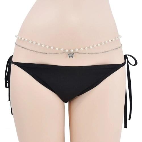 Vintage Silver Color Metal Belly Chains Necklace Bracelets Sets for Women Wedding Party Butterfly Charms Pearl Jewelry Sets Gift