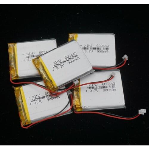 XINJ 5pcs 3.7V 900 mAh 603443 Li lithium polymer battery lipo cell 2pin JST-PH 1.25mm plug For mp4 Camera E-book Phone Tablet PC