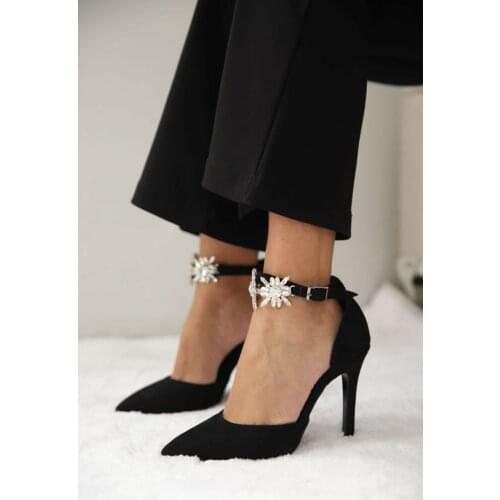 Womens New Season Heels Shoes Wrist With Crystal Buckle Heels Black