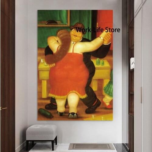 Famous Fat Art couple dancing Canvas Paintings By Fernando Botero Posters and Prints Living Room Wall Art Mural Picture Decor