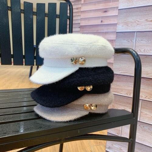 01909-yuchun882285365 Metal buttons winter warm octagonal hat men women leisure visors cap wholesale