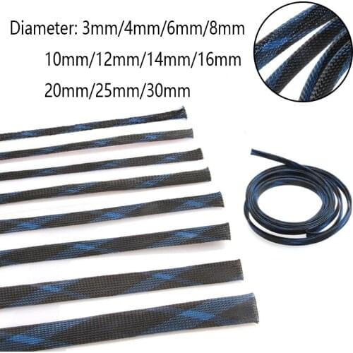 1/5M Cable Sleeves Black & Blue Snakeskin Mesh Wire Protecting Nylon Tight PET Expandable Insulation Sheathing Braided Sleeves