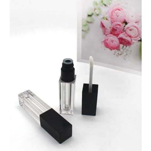 10pc 5ml Clear Plastic Square Lip Gloss Empty Tube Cosmetic Black Lid Lipgloss Packaging Container with Stopper