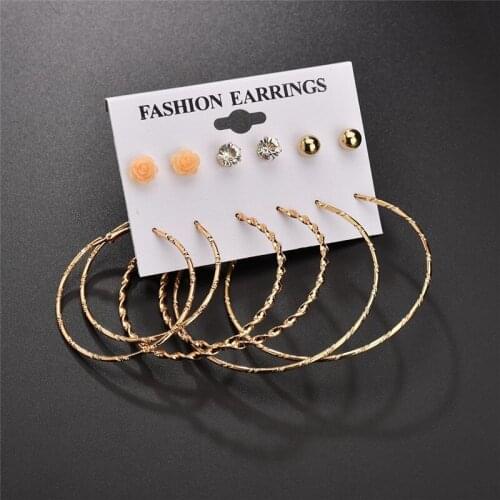 2019 Trendy 1set 6 pairs Exaggerated Earring Alloy Earrings For Women Jewelry Dropshipping