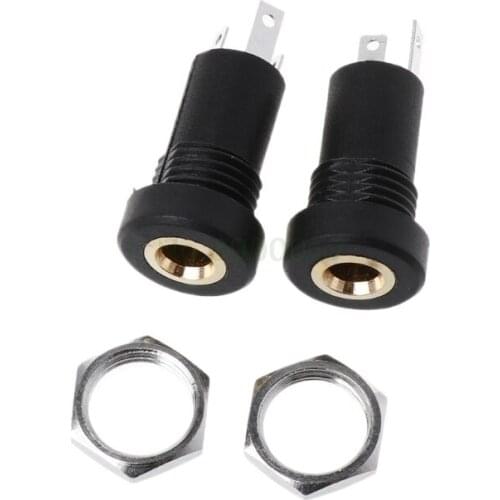 2X 3.5MM Audio Jack Socket 3 Pole Black Stereo Solder Panel Mount Gold With Nuts