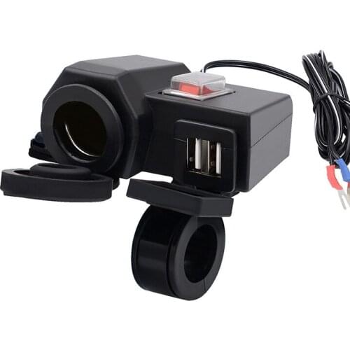 5V/3.1A Dual USB Output Motorcycle Handlebar Cigarette Lighter Socket Charger Switch Handle Bar Clamp Bracket Cable Fuse