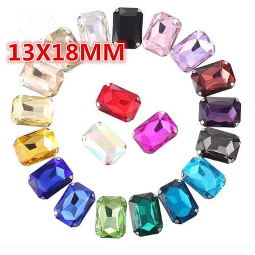 50PCS 13x18MM Bling Colors DIY Rectangle Crystal Rhinestones Claw Sew-On Rhinestone For Garment Art Decoration,Wedding Clothing