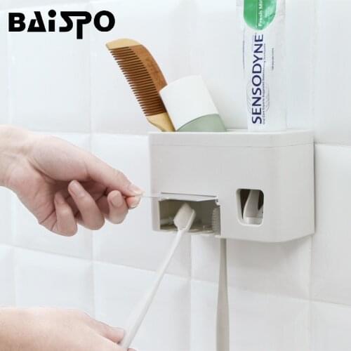 BAISPO 1 Set Tooth Brush Holder Automatic Toothpaste Dispenser Toothbrush Wall Mount Stand Toothpaste Holder Bathroom Tools
