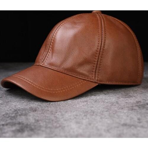 Leather Casual Hat Mens Fashion Genuine Leather Baseball Cap Fall Winter Middle-aged Elderly Male Outdoor Fashion Hats H6994