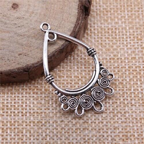 Charms for Jewelry Making Findings Handmade DIY Craft 10pcs Antique Silver Color 37x23mm Drop-Shaped Earring Connector Pendant