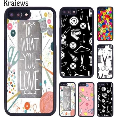 Krajews Sewing Scissors Buttons Phone Case For iPhone X XR XS 11 12 Pro MAX 5 6 6S 7 8 Plus Samsung Galaxy S5 S6 S7 S8 S9 S10