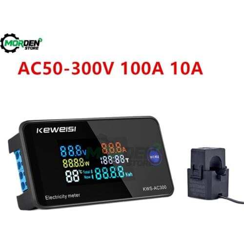 AC50-300V 100A 10A Color LCD Screen AC Voltage Current Power Temperature Tester Digital Meter Tester Digital Voltmeter with CT