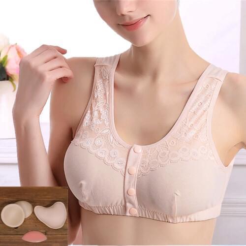 4pcs Lace Mastectomy Breast Insert Pocket Bra Breast Cancer Underwear Front Buckle Cancer Vest Breast Postoperative Bra D-1002