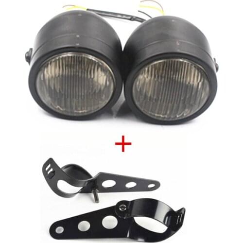 12V 35W H4 Twin Dominator Motorcycle Headlight Lamp Dual w/28-38mm Bracket For Harley Honda Yamaha Suzuki Kawasaki