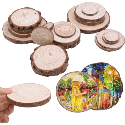 3-12cm 1set Natural Pine Round Unfinished DIY Wood Slices Circles With Tree Log Discs DIY Craft Wedding Party Decoration