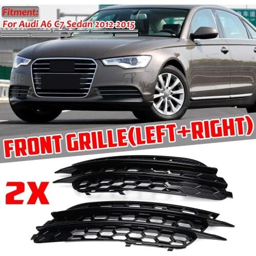 New 2pcs Chrome/Black RS6 Style ABS Car Front Fog Light Grille Cover Trim For Audi A6 C7 Sedan 2012-2015 A6 C7 Fog Lamp Grill