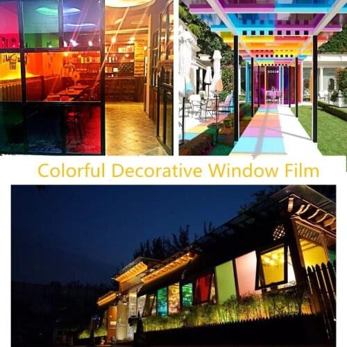 HOHOFILM 1.52x20m Roll Colorful Window Film Self Adhesive Glass Stickers Decorative Home Decor Mixed Color 60''x65.6ft Wholesale