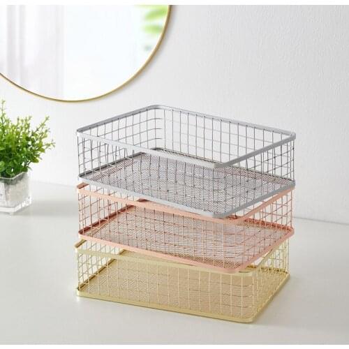 Ins Nordic Style Rack Wrought Iron Rose Gold Pen Holder Office Desktop Stationery Storage Cosmetic Storage Basket Dressing Table