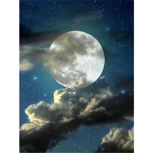 Full Square Drill Diamond Embroidery Mosaic Moon Night Ocean Diamond Painting 5d Landscape Set Home Decor