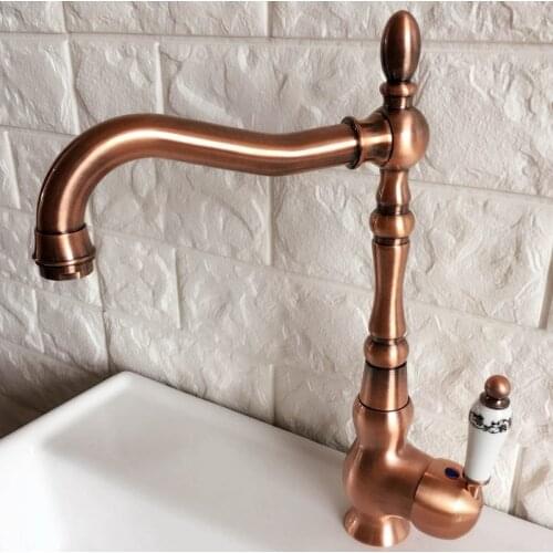 Swivel Spout Water Tap Antique Red Copper Single Handle Single Hole Kitchen Sink & Bathroom Faucet Basin Mixer Tap anf424