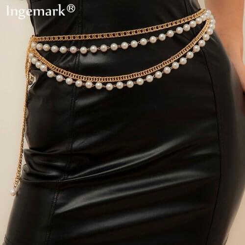 Multilayer Waistband Pants for Women Fashion Belt Hip Hop High Waist Imitation Pearl Tassel Chunky Belly Adjustable Body Jewelry