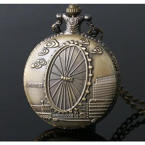 Retro Classic Bronze Vintage London Ferris Wheel Design Pocket Watch Women Clock Gift for Men Female Fob Watches P83