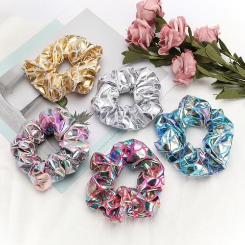 1 Piece Printed PU Scrunchie Elastic Hair Band For Lady Women Ponytail Holder Rubber Band Hair Rope Headwear Hair Accessories