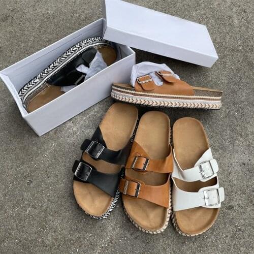 New New Summer Platform Flat Women Sandals Woven Straw Vogue Sandals Retro Roman Slides Solid Leather Casual Outdoor Shoes