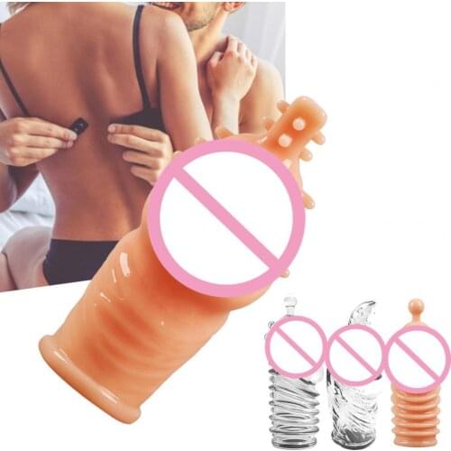 OLO Male Sex Condom Practical Exquisite Transparent TPE Penis Sleeve Extender Spike Sleeves Vagina Massage Couple Sex Toys