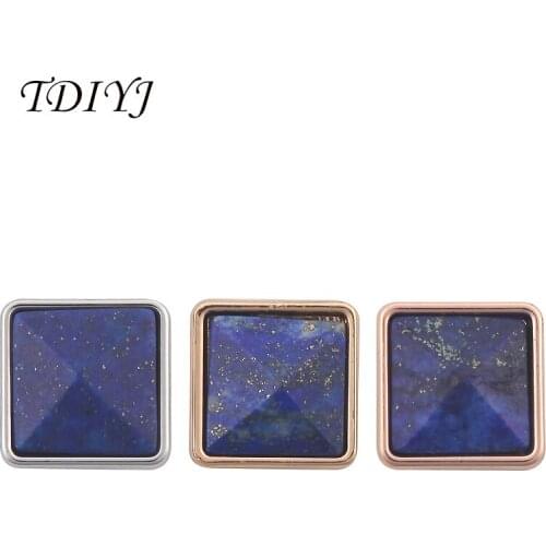 TDIYJ 12Pcs New Arrival KEEPER Jewelry Blue Square Natural Stone Slide Charms Keeper for Leather Wrappable Bracelet and Necklace