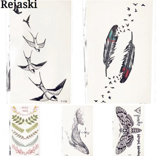 Black Swallow Feather Birds Temporary Tattoo For Hands Arm Neck Water Transfer Fake Tatoo For Children Kids Body Art Arm Women