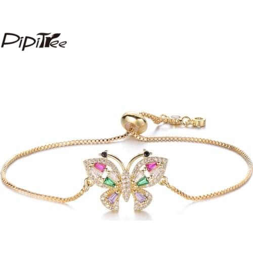 Pipitree Zircon Jewelry Shiny Butterfly Charm Bracelet AAA Princess Cut CZ Stone Chain Bracelets for Women Wedding Bridal Gift