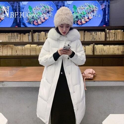 2020 New Long Style Horn Button Loose Thick Women Parkas Faux Fur Collar Female Jacket