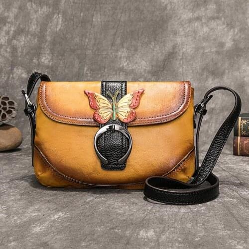 Woman Crossbody Bag Retro Genuine Leather Shoulder Bags for Women 2021 Hand Painted Handbags Female Casual Small Messenger Bags